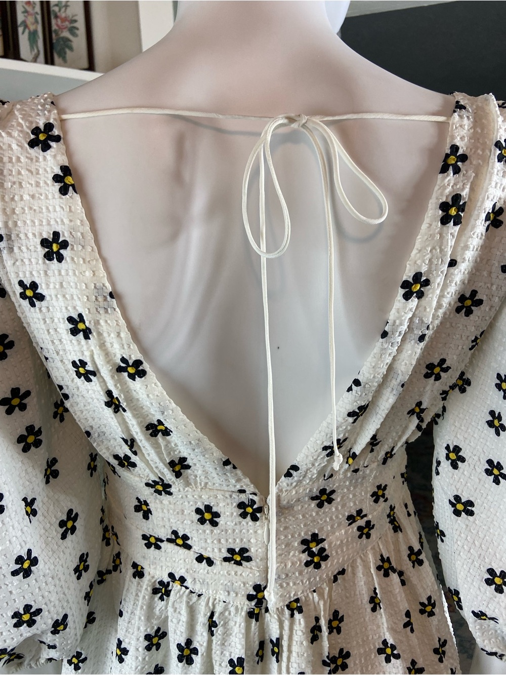 For Love & Lemons Connie White Babydoll Mini Dress Black Floral Print Small S - Picture 11 of 14